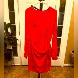 Astr RED FLORAL FAUX WRAP DRESS SIZE XL